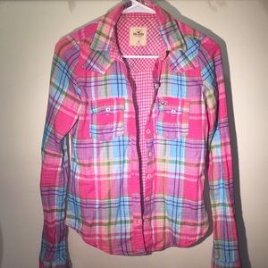 Hollister Pink Blue Plaid Shirt